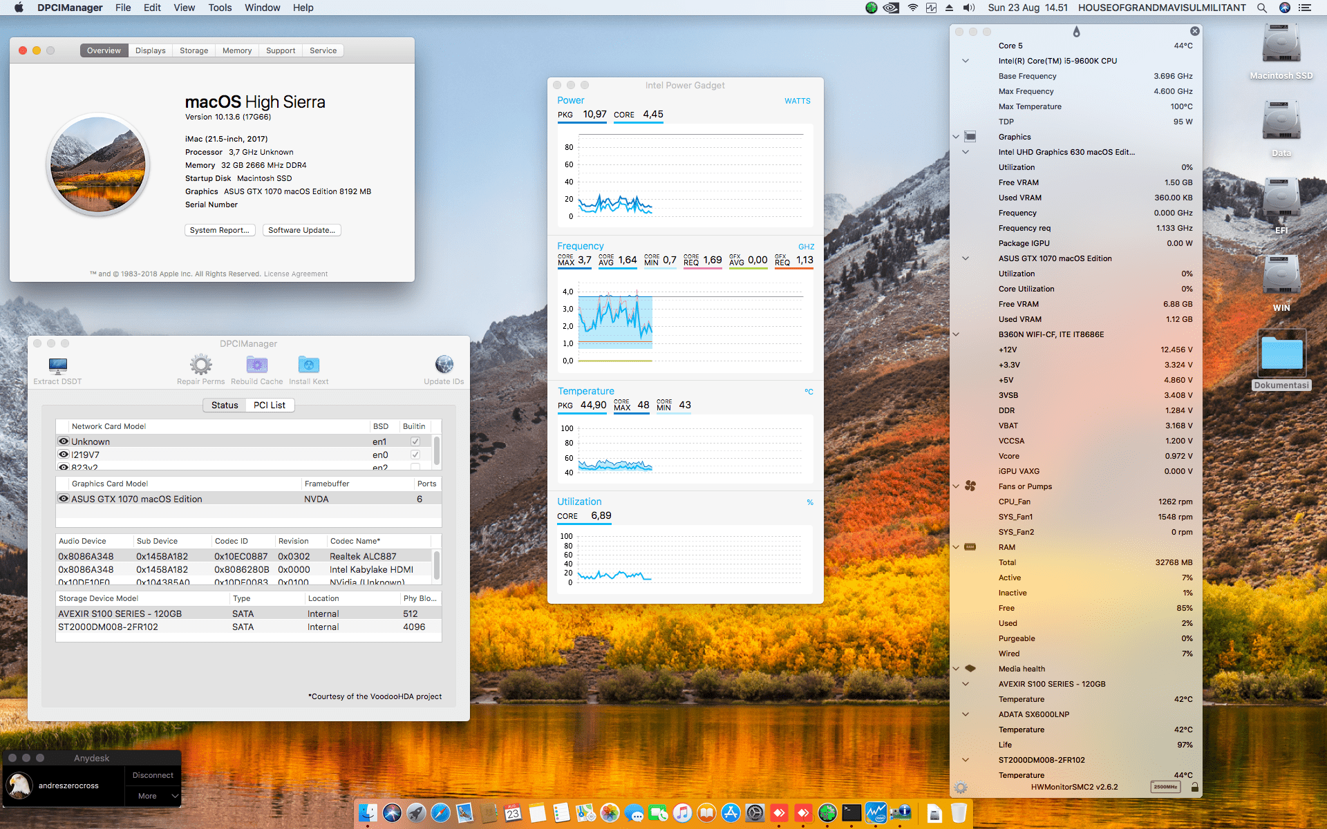 Success Hackintosh macOS High Sierra 10.13.6 Build 17G66 at Gigabyte H370N WIFI + Intel Core i5 9600K + ASUS GTX 1070